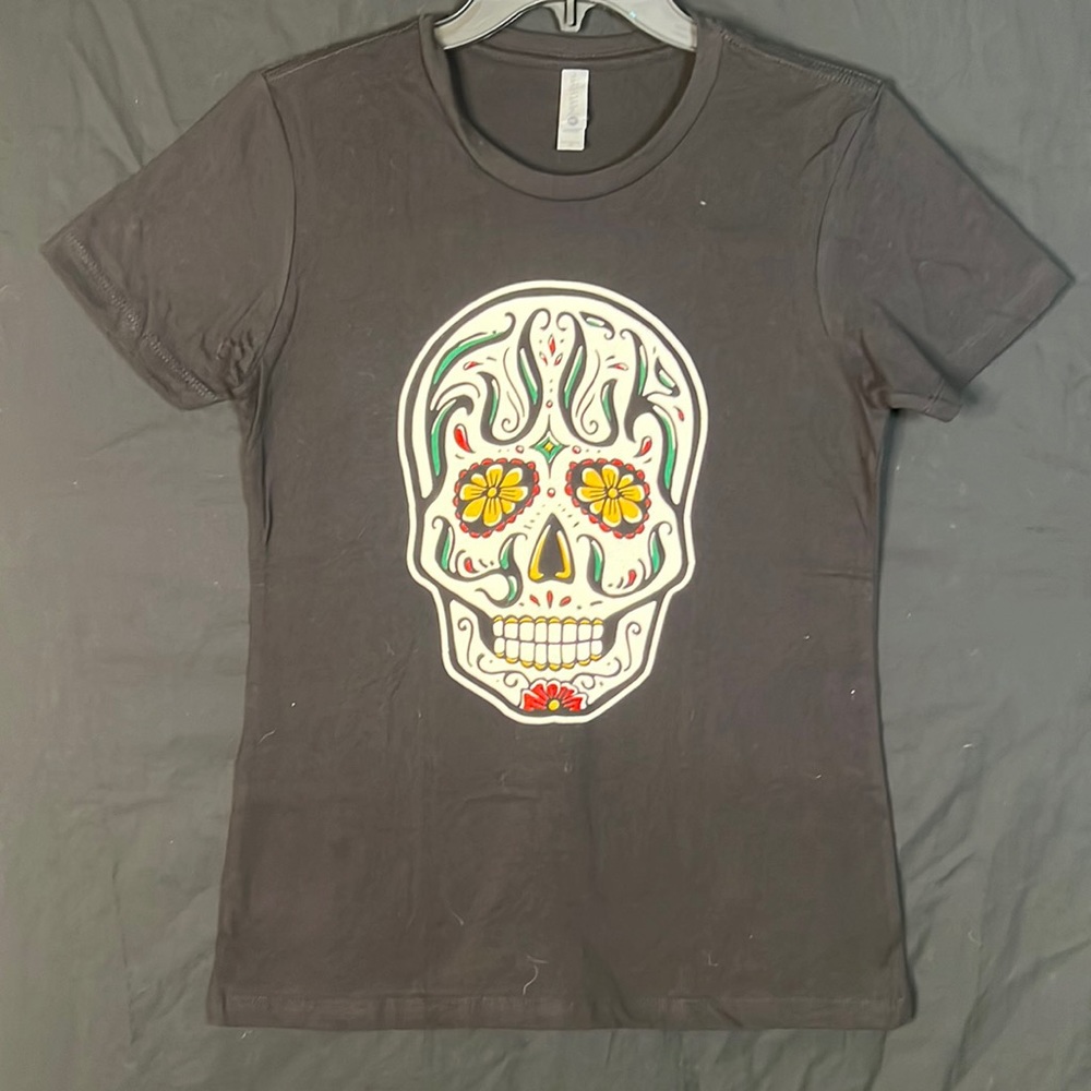 FU UNLIMITED Colored SUGAR SKULL WOMENS T-Shirt Top fitted NWOT